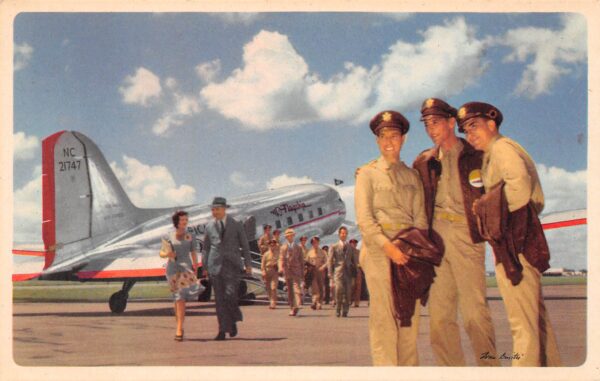 American Airlines, Soldiers In Front Of Plane Vintage Postcard U22512