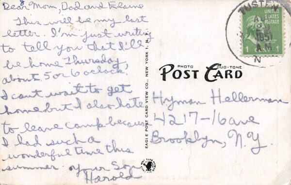 Tusten New York Waterfront, Brooklyn Scout Camps, Vintage Postcard U22519 - Image 2