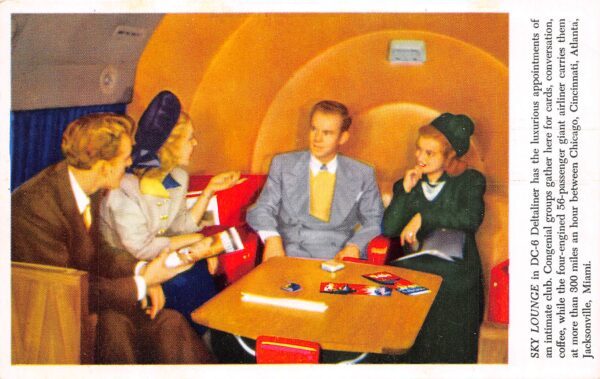 Sky Lounge In DC-6 Deltaliner Airliner, Vintage Postcard U22520