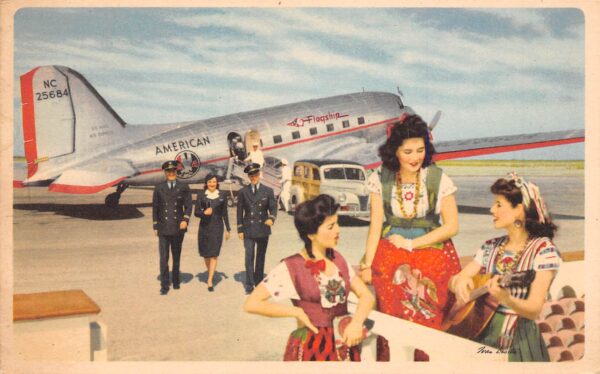 American Airlines, Passengers & Crew Seen With Plane Vintage Postcard U22521