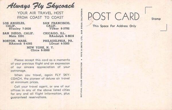 New York New York Fly Sky Coach, Deluxe Air Travel Plane, Vintage PC U22522 - Image 2