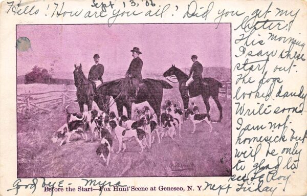 Geneseo New York Fox Hunt Scene, Undivided Back, Vintage Postcard U22526
