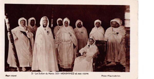 Morocco Sultan Sidi Mohammed and his advisors Royalty Real Photo PC AA98555