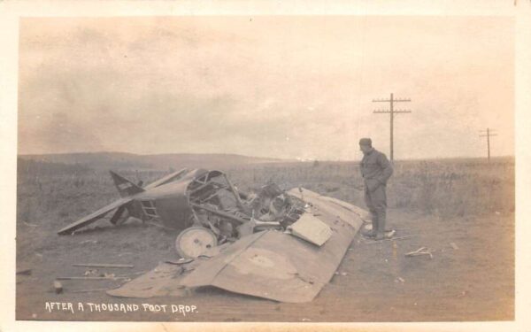 Soldier Inspecting Wreckage Airplane Crash Real Photo Vintage Postcard AA98564