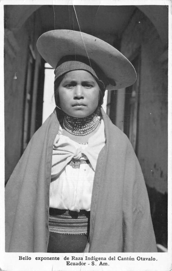 Otavalo Canton Ecuador Indigenous Girl wearing Hat Real Photo Postcard AA98567
