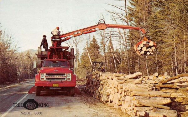 Skowhegan Maine Tree King Mfg Logging Truck Crane Vintage Postcard AA98569