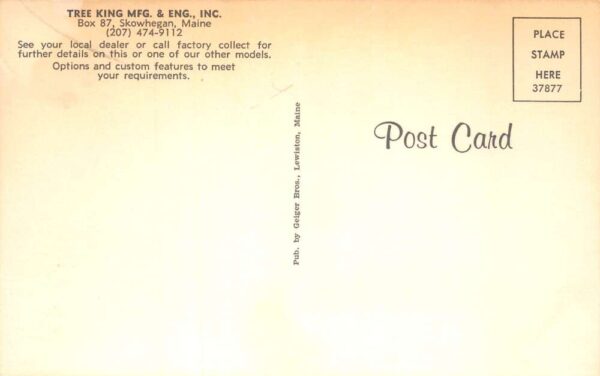 Skowhegan Maine Tree King Mfg Logging Truck Crane Vintage Postcard AA98569 - Image 2