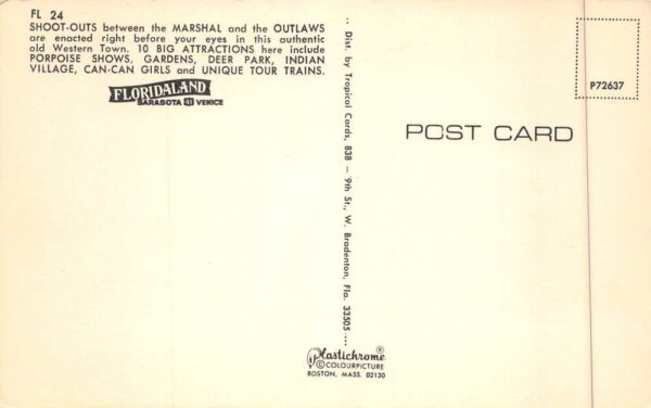 Sarasota Venice Florida Floridaland Amusement Park Cowboys Postcard AA90185 - Image 2