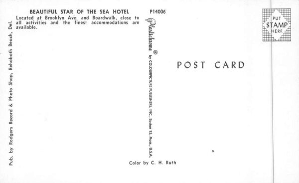 Rehoboth Beach Delaware Star of the Sea Hotel Birds Eye View Postcard AA90186 - Image 2