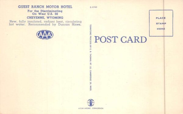 Cheyenne Wyoming Guest Ranch Motor Hotel Vintage Postcard AA90192 - Image 2