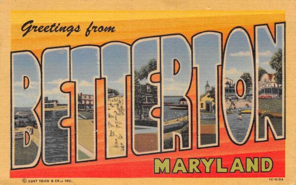 Betterton Maryland Greetings Large Letter Linen Vintage Postcard AA90197