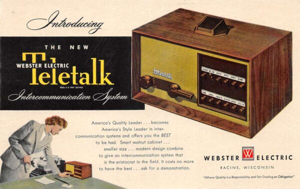 Webster Electric Teletalk Intercom System Advertising Vintage Postcard AA90198