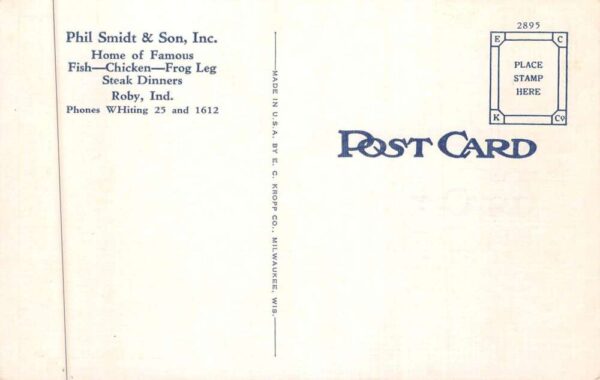 Roby Indiana Phil Smidt and Son Restaurant and Dining Room Postcard AA90229 - Image 2