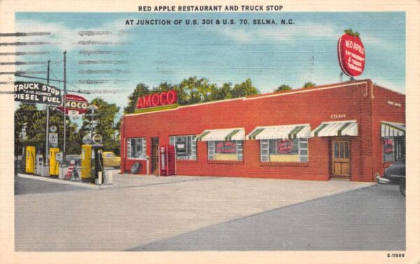 Selma North Carolina Red Apple Restaurant and Gas Station Postcard AA90235