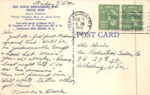 Selma North Carolina Red Apple Restaurant and Gas Station Postcard AA90235 - Image 2