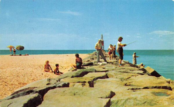 Mattituck Long Island New York Fishing at Breakwater Vintage Postcard AA90538