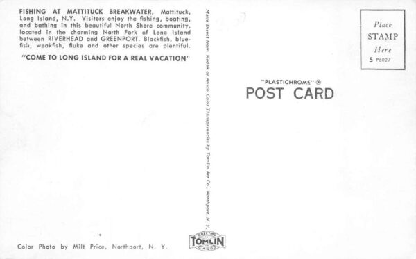 Mattituck Long Island New York Fishing at Breakwater Vintage Postcard AA90538 - Image 2