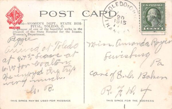Toledo Ohio State Hospital Womens Dept Vintage Postcard AA90542 - Image 2