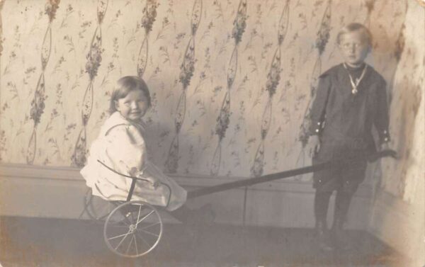 Foley Minnesota Children with Small Wagon Real Photo Vintage Postcard AA90576