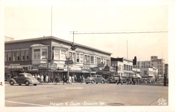 Everett Washington Hewett and Colby Sts Coke Sign Real Photo Postcard AA90588