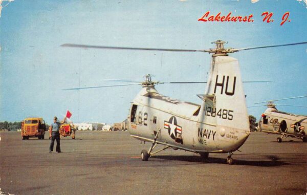 Lakehurst New Jersey Naval Air Station Rescue Helicopter Postcard AA90613