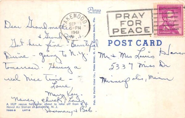 Lakehurst New Jersey Naval Air Station Rescue Helicopter Postcard AA90613 - Image 2