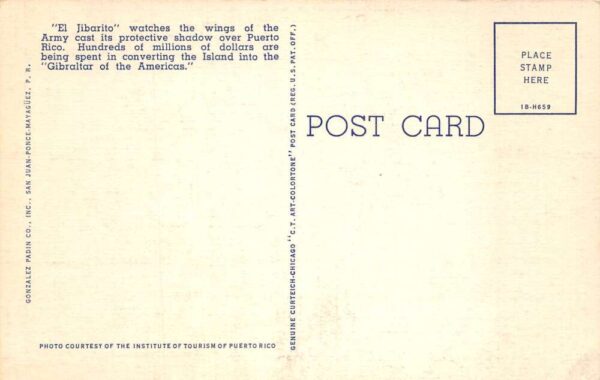 Puerto Rico El Jibarito US Army Airplane Vintage Postcard AA90614 - Image 2