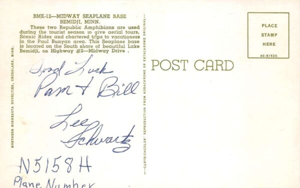 Bemidji Minnesota Midway Seaplane Base Vintage Postcard AA90615 - Image 2