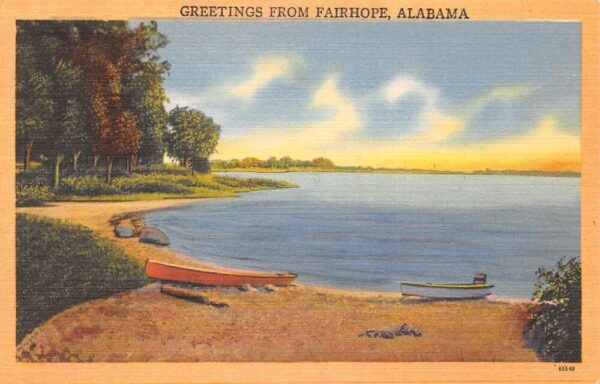 Fairhope Alabama Greetings Beach Scene Scenic View Postcard AA90625