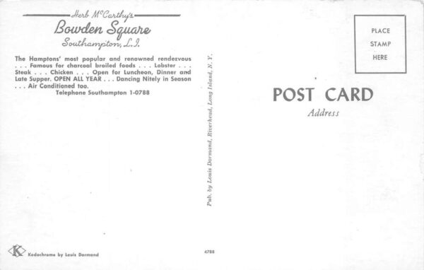 Southampton Long Island New York Bowden Square Restaurant Bar Postcard AA90628 - Image 2