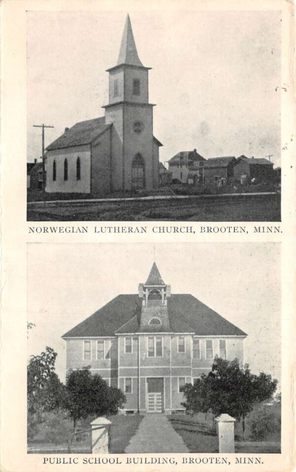 Brooten Minnesota Norwegian Lutheran Church Public School Postcard AA90652