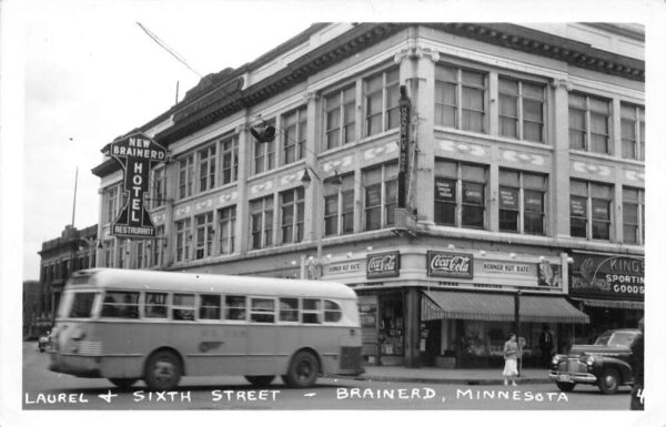 Brainerd Minnesota Laurel and Sixth Street Coke Sign Real Photo Postcard AA90658