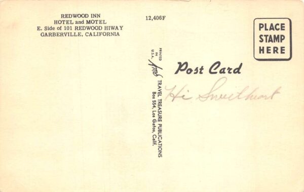 Garberville California Redwood Inn Hotel and Motel Vintage Postcard AA90678 - Image 2