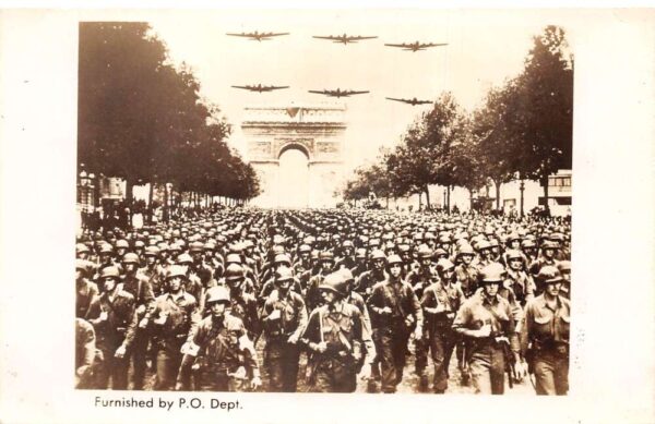 Paris France US Soldiers Marching Arc de Triomphe Real Photo Postcard AA90701