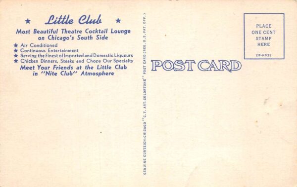 Chicago Illinois Little Club Dining Room Vintage Postcard AA90708 - Image 2