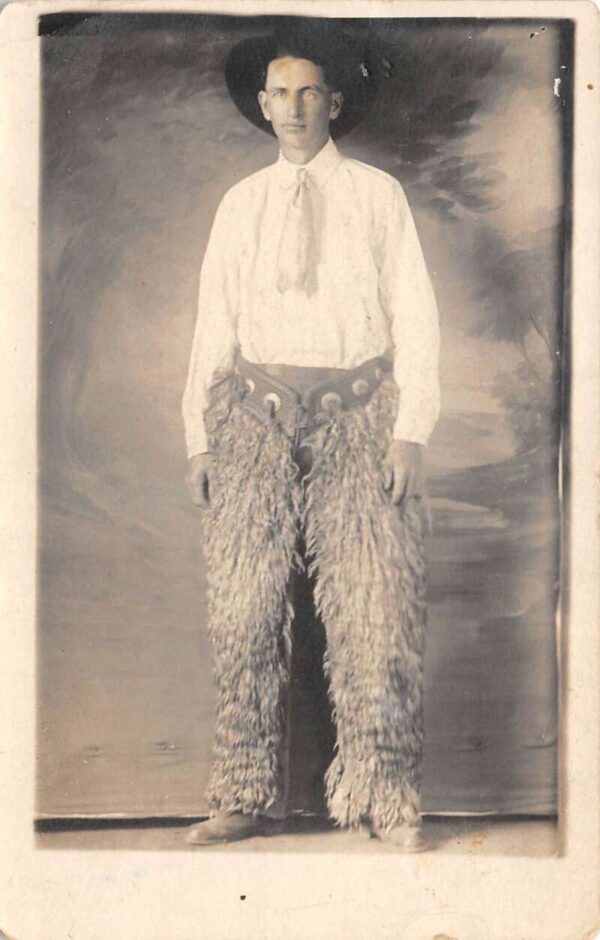 Cowboy wearing Fur Chaps Real Photo Vintage Postcard AA90715
