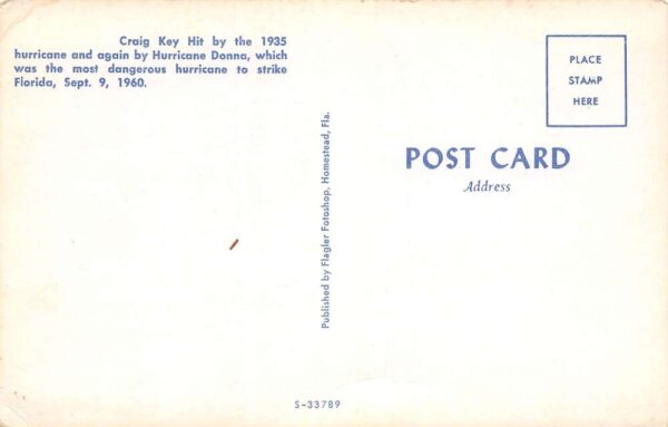 Craig Key Florida Hurricane Donna Damage to Craig Key, Vintage Postcard U21277 - Image 2