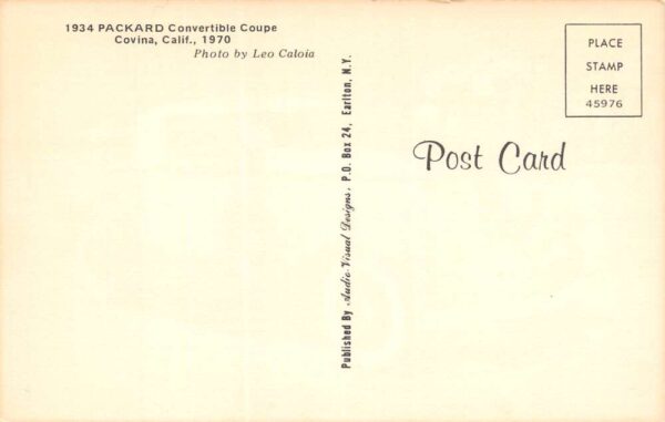 Covina California 1934 Packard Convertible Coupe, Chrome Vintage Postcard U21280 - Image 2