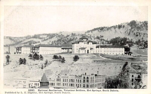 Hot Springs South Dakota National Sanitarium, B/W Lithograph, Vintage PC U21290