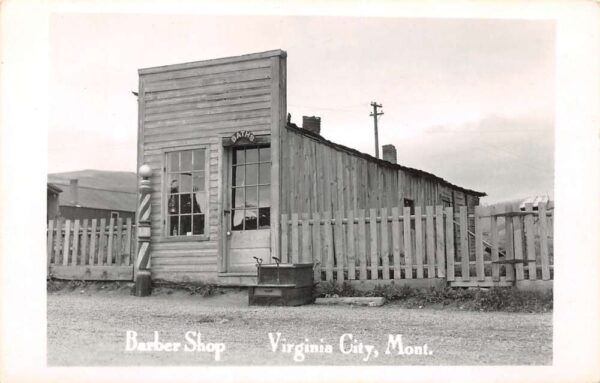Virginia City Montana Barber Shop, Real Photo, Vintage Postcard U21297