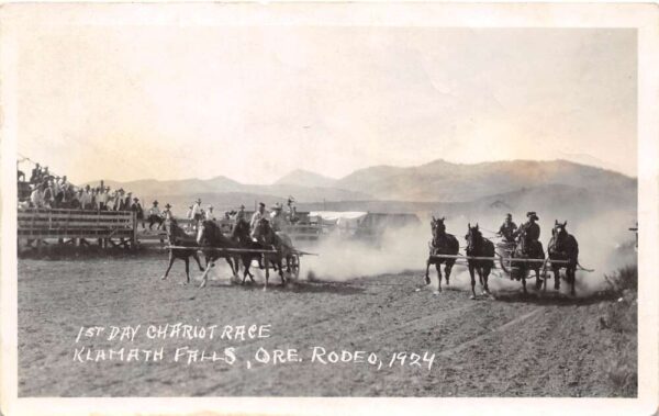 Klamath Falls Oregon 1st Day Chariot Race, Oregon Rodeo 1924, RPPC U21302