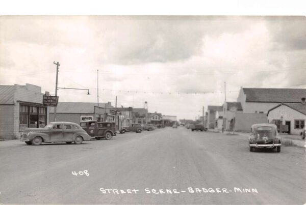 Badger Minnesota Street Scene, Coca Cola Sign, Vintage RPPC U21307