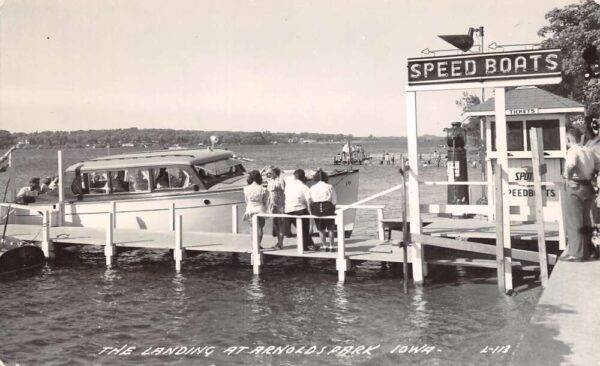 Lake Okoboji Iowa The Landing, Arnold's Park Real Photo, Vintage Postcard U21313