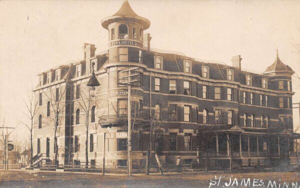 St. James Minnesota Park Hotel, Real Photo, Vintage Postcard U21332