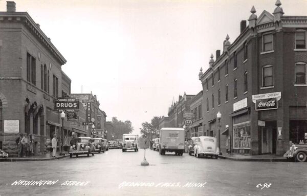 Redwood Falls Minnesota Washington Street, Coca Cola Sign, Vintage RPPC U21337