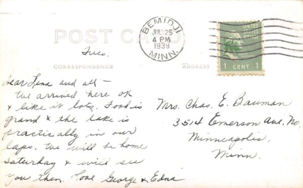 Bemidji Minnesota Ruttger's Birchmont, Real Photo, Vintage Postcard U21338 - Image 2