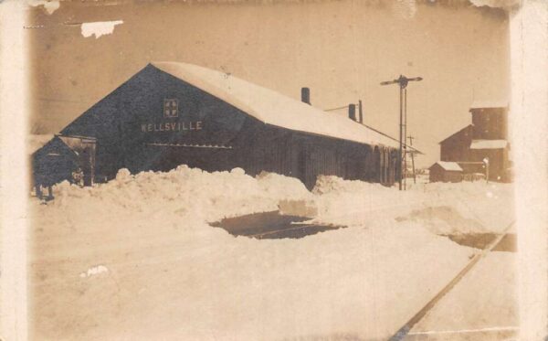 Wellsville Kansas Santa Fe Train Station Depot High Snow Real Photo PC AA90732