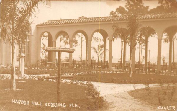 Sebring Florida Harder Hall Gardens and Veranda Real Photo Postcard AA90739
