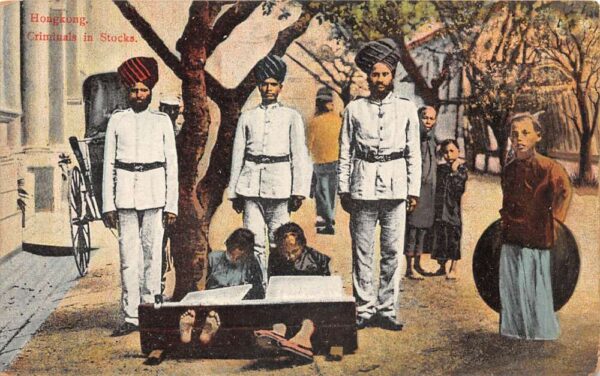 Hong Kong Criminals in Stocks Vintage Postcard AA90744