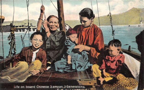 China Life on Board Chinese Sampan Boat Hong Kong Publisher Postcard AA90745